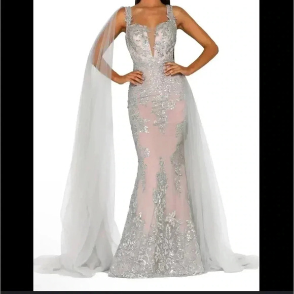 Portia and scarlett silver nude evening gown - Picture 1 of 12